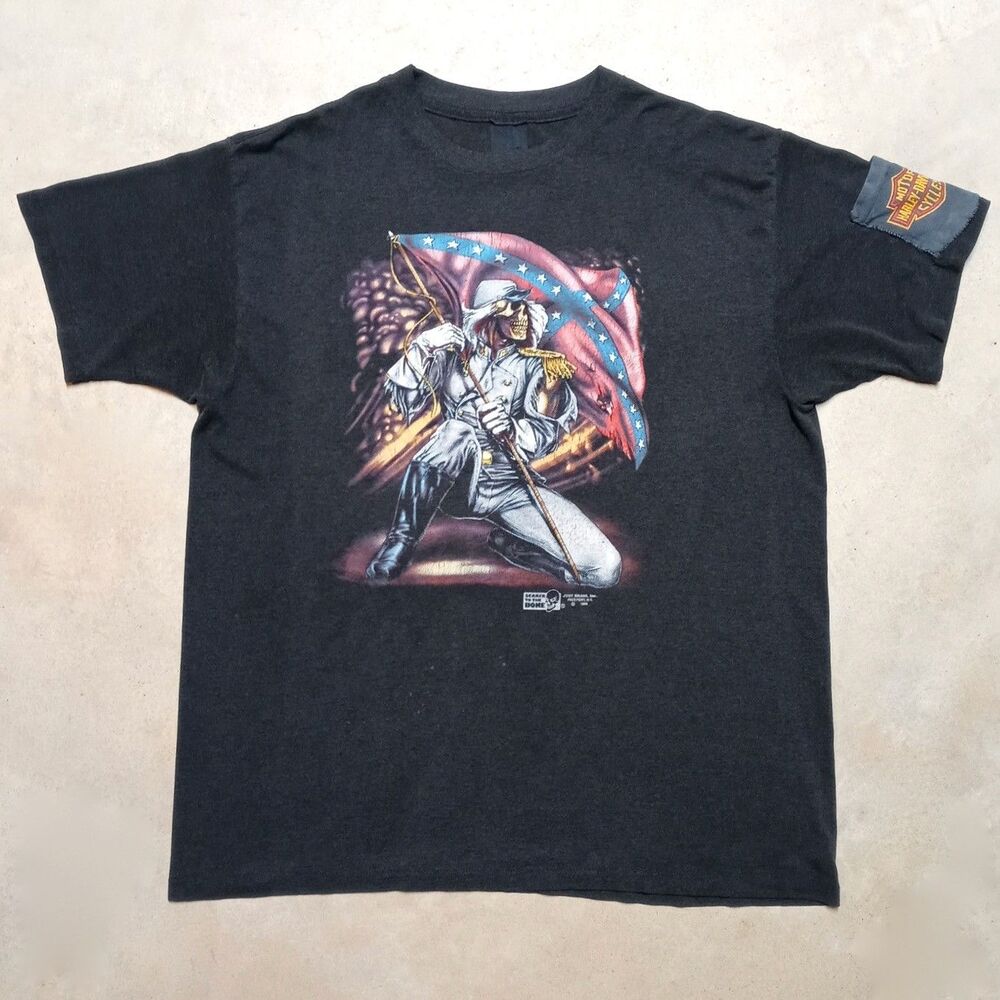 VTG 3D Emblem Scared to The Bone Skeleton Soldier T-Shirt Size Large Just Brass